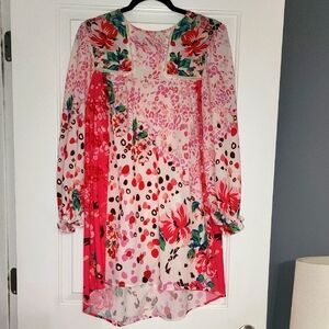 Umgee Mediium Pink Floral mixed pattern dress